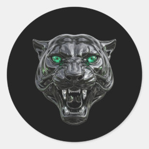 Gothic Black Panther Liquid Chrome Smaragd Augen V Runder Aufkleber
