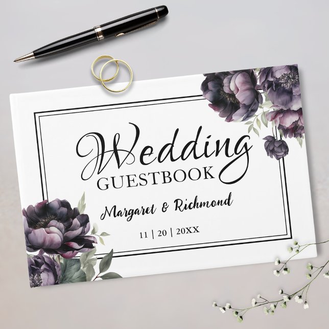 Gothic Black Peony Vintag Goth Wedding Guest Gästebuch (Von Creator hochgeladen)