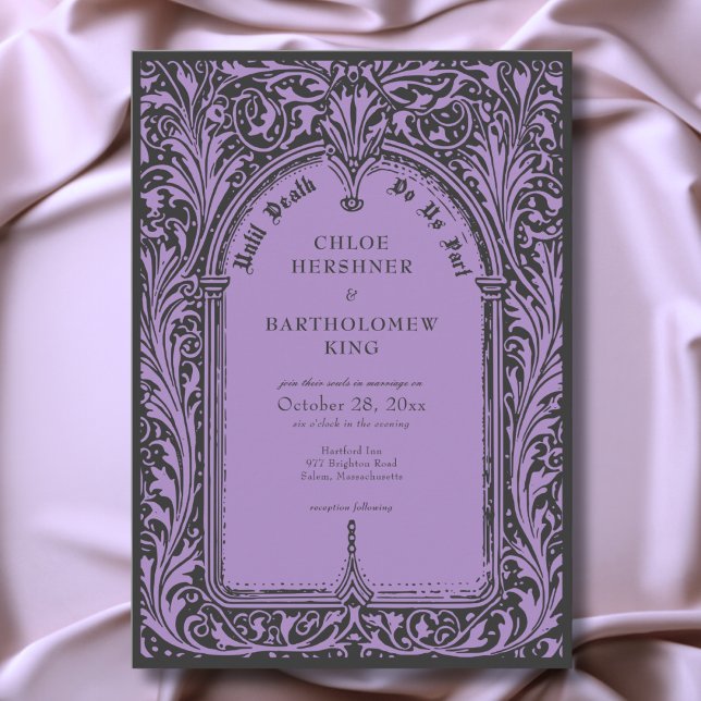 Gothic Black Purple Medieval Until Death Wedding Einladung (Gothic Black Purple Medieval Until Death Wedding Invitation)