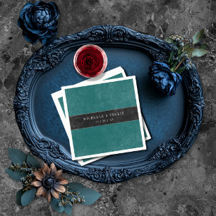 Gothic Black Raven & Black Rose Aquamarine Hochzei Serviette