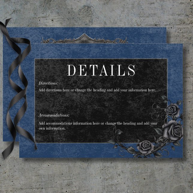 Gothic Black Raven & Black Rose Blaue Details Begleitkarte (Gothic Black Raven & Black Roses Blue Details Enclosure Card)
