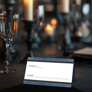 Gothic Black Raven & Black Rose Blue Wedding Platzkarte