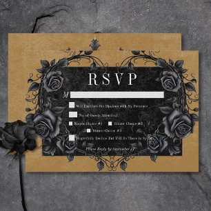 Gothic Black Raven & Black Rose Gold Dinner RSVP Karte