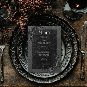 Gothic Black Raven & Black Rose Hochzeit Menükarte