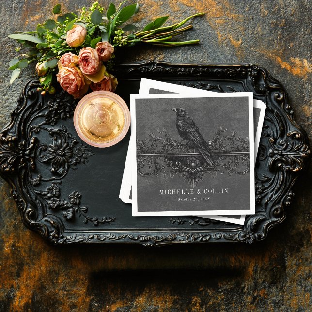 Gothic Black Raven & Black Rose Hochzeit Serviette (Von Creator hochgeladen)