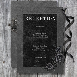 Gothic Black Raven & Black Rose Hochzeitsempfang Begleitkarte