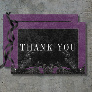 Gothic Black Raven & Black Rose Lila Details Dankeskarte