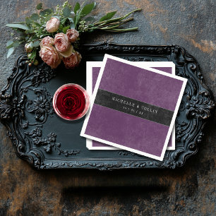 Gothic Black Raven & Black Rose Lila Hochzeit Serviette