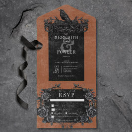Gothic Black Raven & Black Rose Rost Dinner All In One Einladung