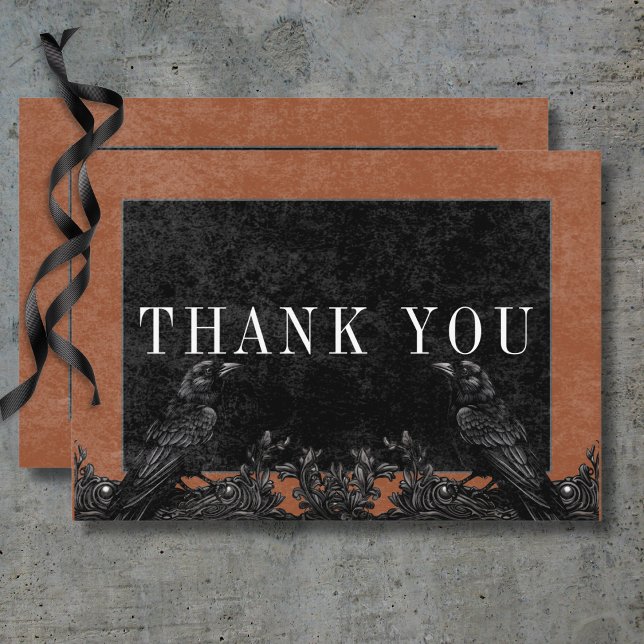 Gothic Black Raven & Black Rose Rostdetails Dankeskarte (Gothic Black Raven & Black Roses Rust Details Thank You Card)