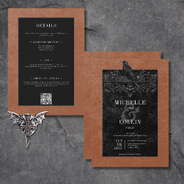 Gothic Black Raven & Black Rose rust auf zwei Seit Einladung