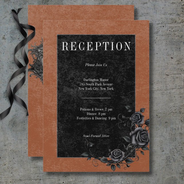 Gothic Black Raven & Black Rose Rust Empfang Begleitkarte (Gothic Black Raven & Black Roses Rust Reception Enclosure Card)