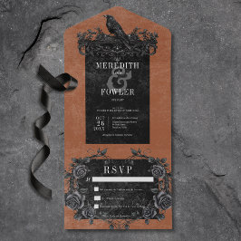 Gothic Black Raven & Black Rose Rust No Dinner All In One Einladung
