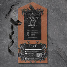Gothic Black Raven & Black Rose Rust QR Code All In One Einladung