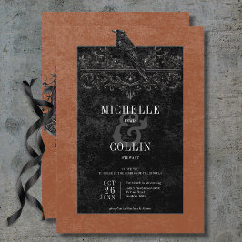 Gothic Black Raven & Black Rose Rust Wedding Einladung