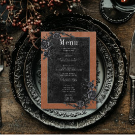 Gothic Black Raven & Black Rose Rust Wedding Menükarte