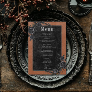 Gothic Black Raven & Black Rose Rust Wedding Menükarte