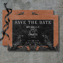 Gothic Black Raven & Black Rose Rust Wedding Save The Date