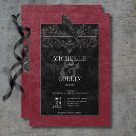 Gothic Black Raven & Black Rose Weinhochzeit Einladung