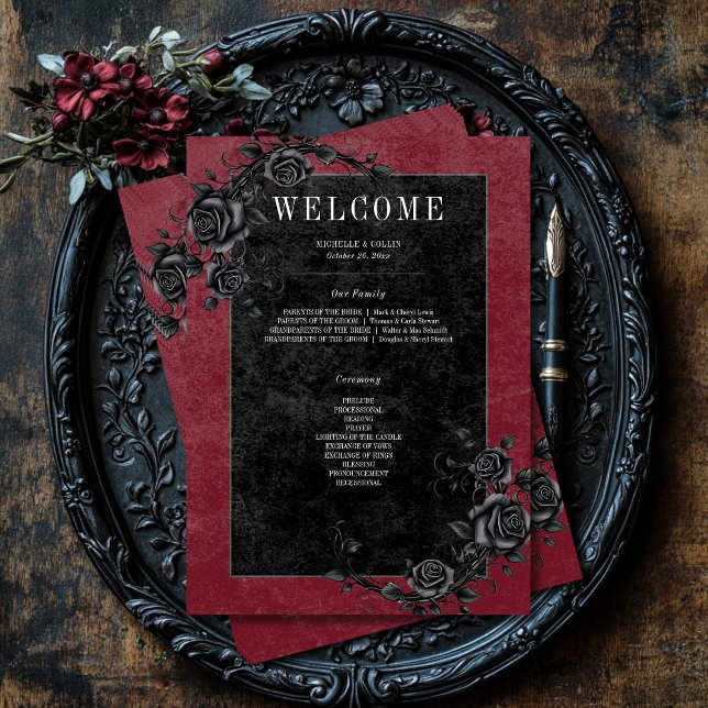 Gothic Black Raven & Black Rose Weinhochzeit Programm (Von Creator hochgeladen)