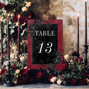Gothic Black Raven & Black Rose Weinhochzeit Tischnummer