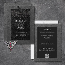 Gothic Black Raven & Black Rose zwei Seiten Einladung