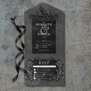 Gothic Black Raven & Black Roses Dreigängemenü All In One Einladung