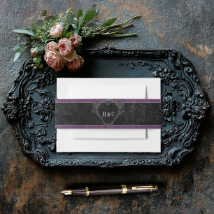 Gothic Black Raven & Black Roses Lila Hochzeit Einladungsbanderole