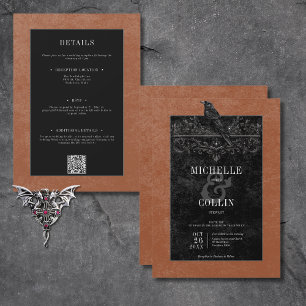 Gothic Black Raven & Black Roses Rost Zweifarbig Einladung