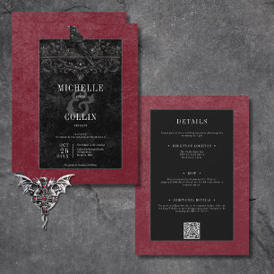 Gothic Black Raven & Black Roses Wein Doppelseitig Einladung