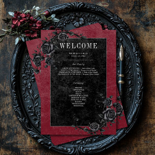 Gothic Black Raven & Black Roses Wein Hochzeit Programm