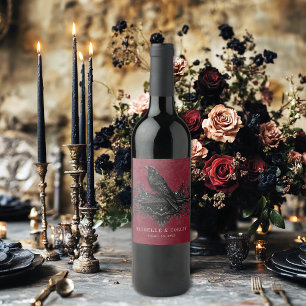 Gothic Black Raven & Black Roses Wein Hochzeit Weinetikett