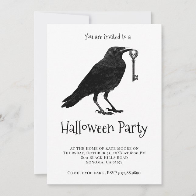 Gothic Black Raven Halloween-Party Einladung (Vorderseite)
