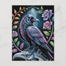 Gothic Black Raven mit Florals Postkarte