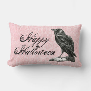 Gothic Black Raven   Rosa Damask Lendenkissen