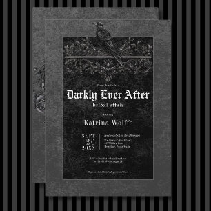 Gothic Black Raven & Rose Black Brautparty Einladung