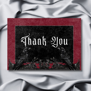 Gothic Black Raven & Rose Burgundy Wedding Dankeskarte