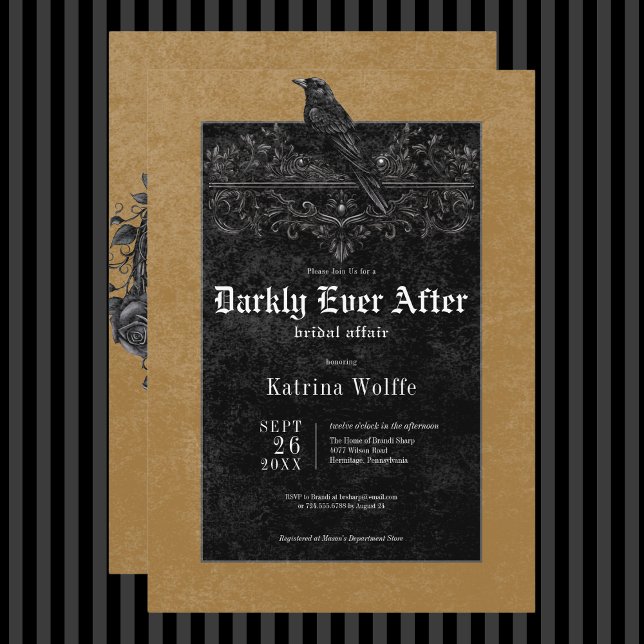 Gothic Black Raven & Rose Gold Brautparty Einladung (Gothic Black Raven & Roses Gold Bridal Shower Invitation)