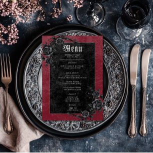 Gothic Black Raven & Rose Hochzeit Menükarte