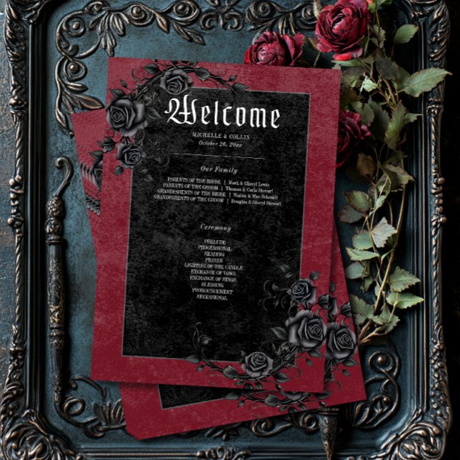 Gothic Black Raven & Rose Hochzeit Programm (Von Creator hochgeladen)