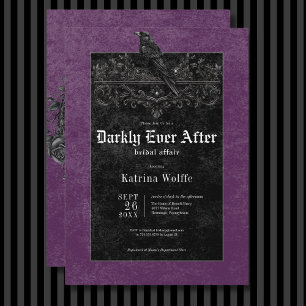 Gothic Black Raven & Rose Lila Brautparty Einladung