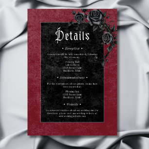 Gothic Black Raven Roses Burgunder Hochzeitsdetail Begleitkarte