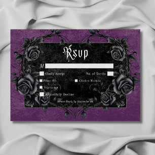 Gothic Black Raven & Roses Lila Dinner RSVP Karte