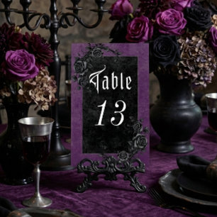 Gothic Black Raven & Roses Lila Hochzeit Tischnummer