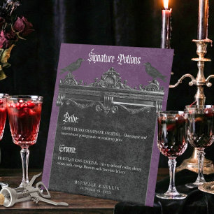 Gothic Black Raven & Roses Lila Hochzeitsgetränke Sockelschild