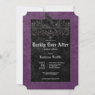 Gothic Black Raven & Roses Purple Brautparty Einladung