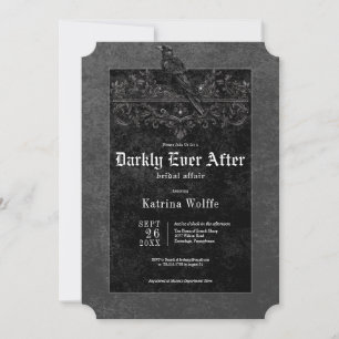 Gothic Black Raven & Roses Schwarze Hochzeitsbraut Einladung