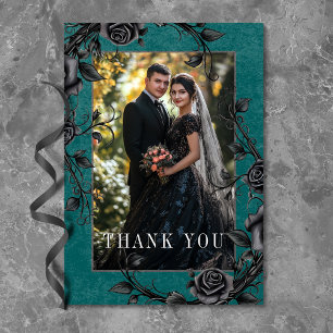 Gothic Black Raven Schwarze Rosen Türkis Foto Hoch Dankeskarte