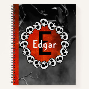 Gothic Black Raven Skulls Orange Moon Personalisie Notizbuch