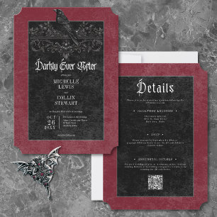 Gothic Black Raven Wein Dunkel Für Immer Hochzeit Einladung
